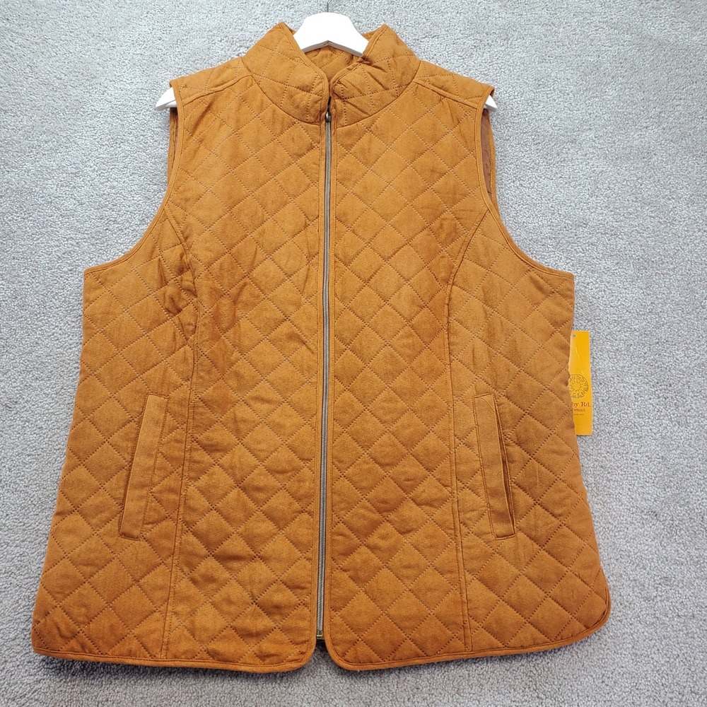 Ruby Rd Woman Quilted Vest Autumn Luxe Nutmeg 1X Plus Size Full Zip Stand Collar